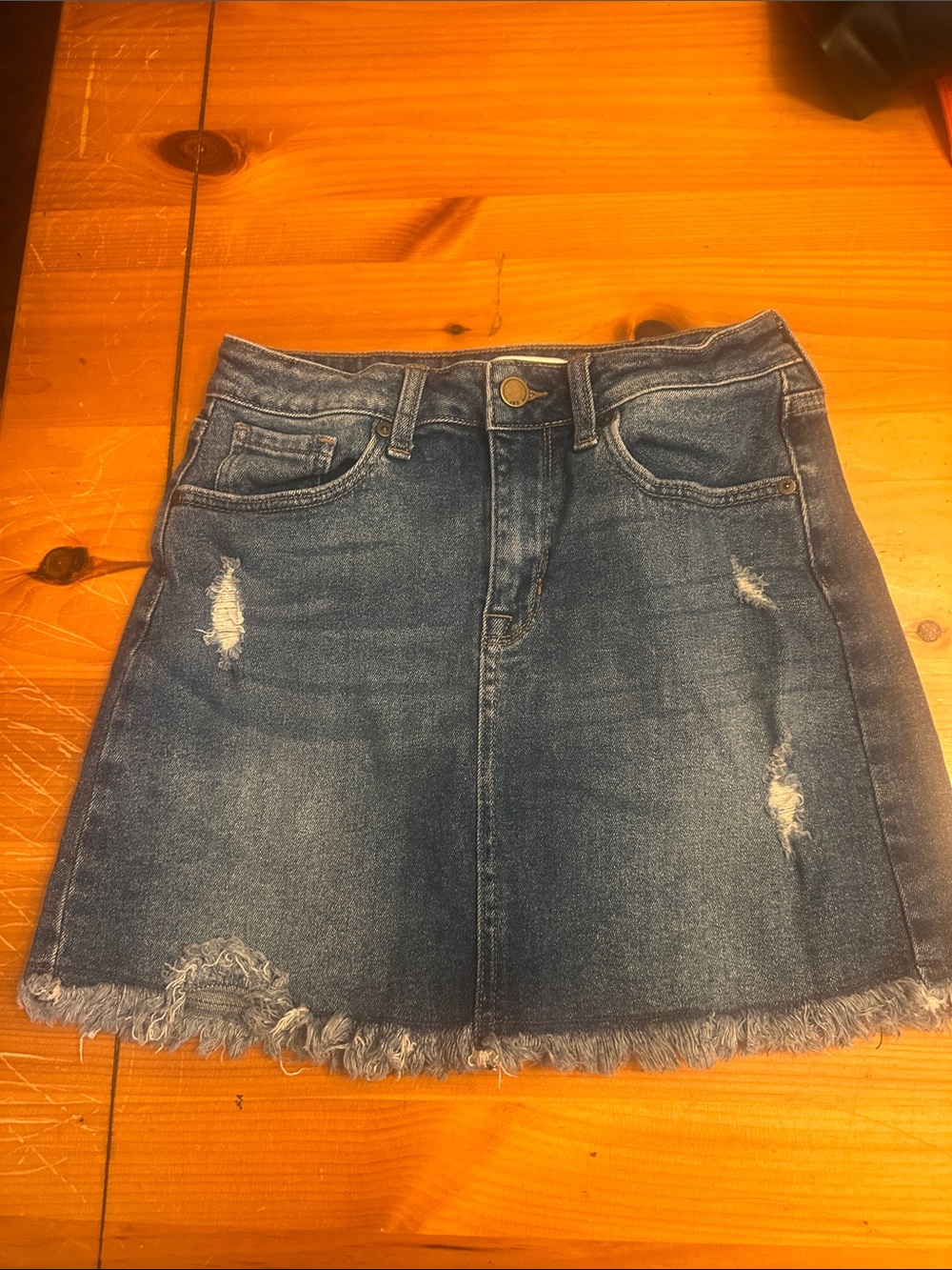 Just Black Distressed Denim Frayed-Hem Mini Skirt - Blue